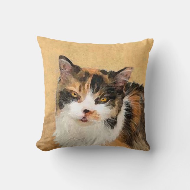 Coussin Peinture de chat Calico - Cute Original Cat Art (Recto)