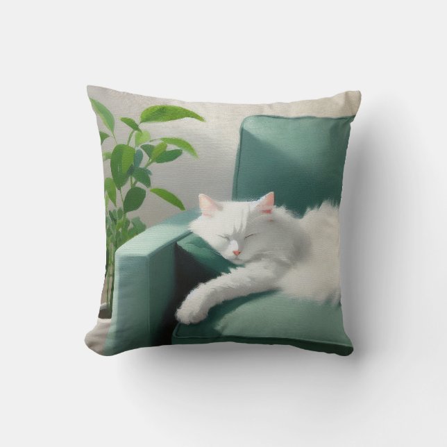 Coussin Peinture de chat dormant sur un canapé vert (Recto)