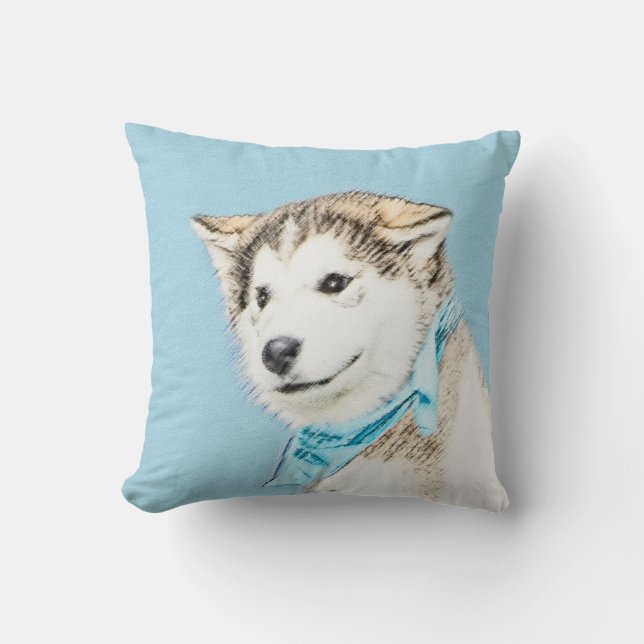 Coussin Peinture de chiot husky sibérien - Art original de (Recto)
