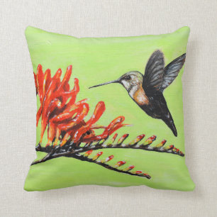 Coussin Peinture de colibri et de crocosmia