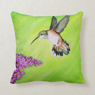 Coussin Peinture de colibri et de Lilac