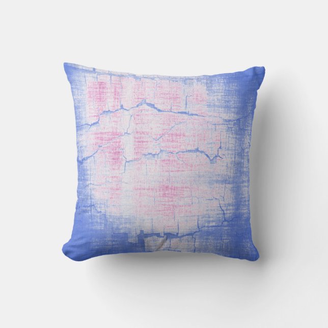 Coussin Peinture de crack bleu et rose Art Abstrait (Recto)