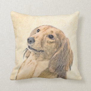 Coussin Peinture de Dachshund (Longhaïs) - Art original du