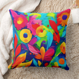 Coussin Peinture de fantaisie florale vibrante