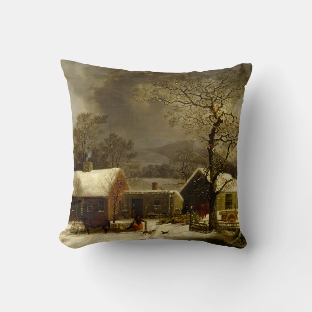 Coussin Peinture de ferme d'hiver par George Durrie (Recto)