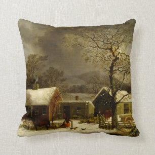 Coussin Peinture de ferme d'hiver par George Durrie