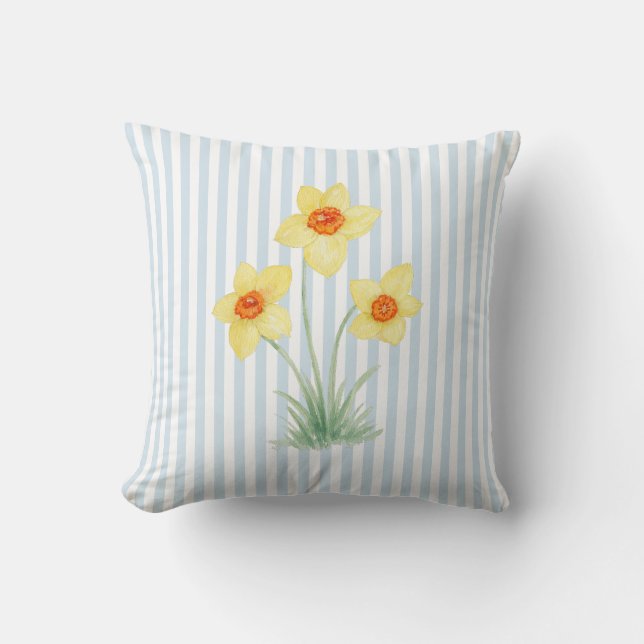 Coussin Peinture de fleur de jonquille Rayure bleue (Recto)
