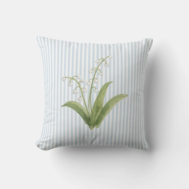 Coussin Peinture de fleur de muguet à rayure bleue (Recto)