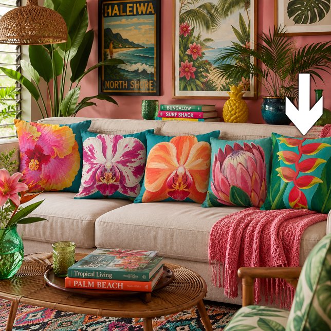 Coussin Peinture de fleur d'heliconia tropicale vibrante s (Créateur téléchargé)