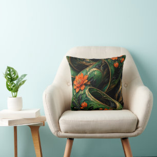 Coussin Peinture de fleurs en spirale Impasto, Ruban torsa