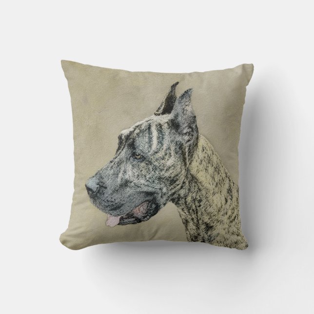 Coussin Peinture de Great Dane (Brindle) - Art original de (Recto)