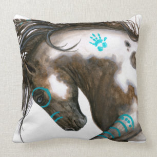 Coussin Peinture de guerre turquoise de cheval majestueux