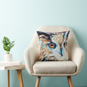 Coussin Peinture de hibou - Cadeau pour les amoureux des a