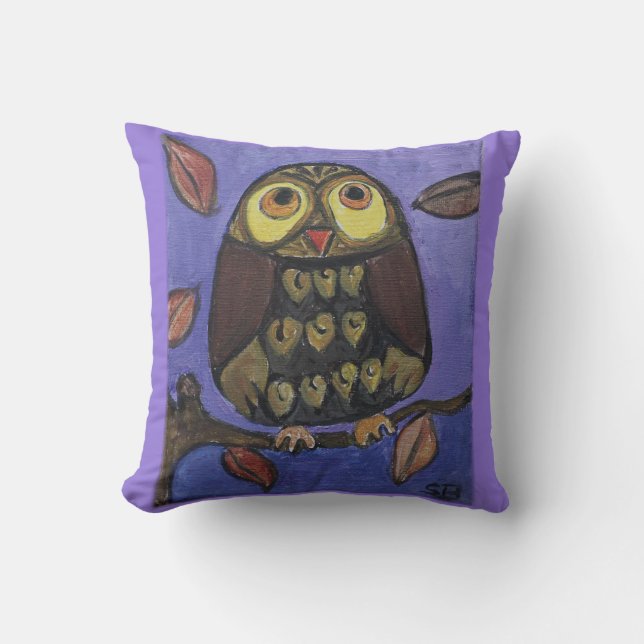 Coussin Peinture de hibou d'art folklorique (Recto)
