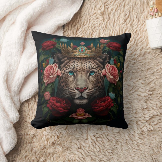 Coussin Peinture de Jaguar avec Couronne de Fleurs         (Couverture)