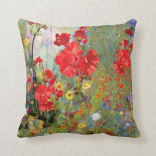 COUSSIN PEINTURE DE JARDIN DE GERANIUMS ROUGES