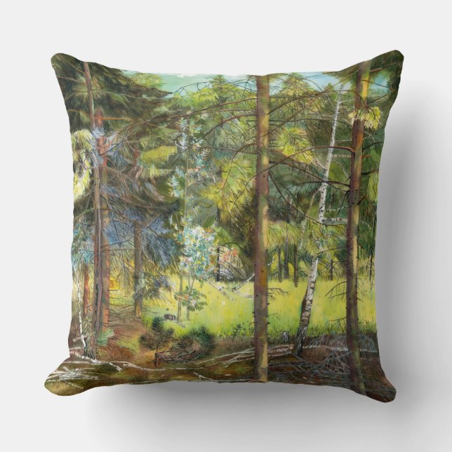 Coussin Peinture de la forêt de pin aquarelle (Recto)