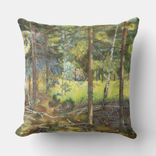 Coussin Peinture de la forêt de pin aquarelle