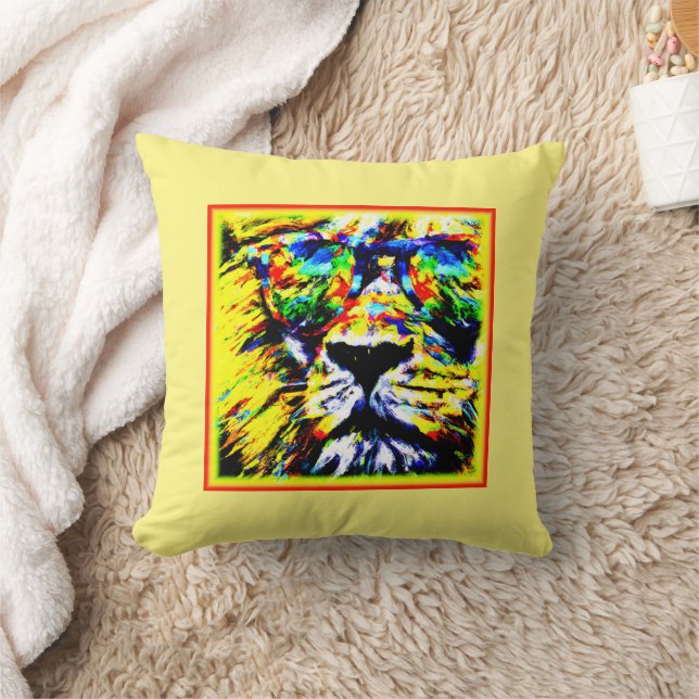 Coussin Peinture de Lion avec lunettes Arc-en-ciel. Comman (Couverture)