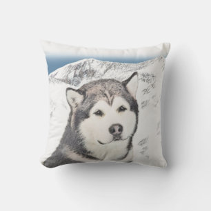 Coussin Peinture de malamut en Alaska - jolie art original