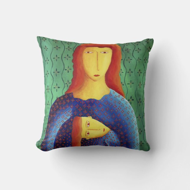 Coussin Peinture de mère et fille, écriture amour (Recto)