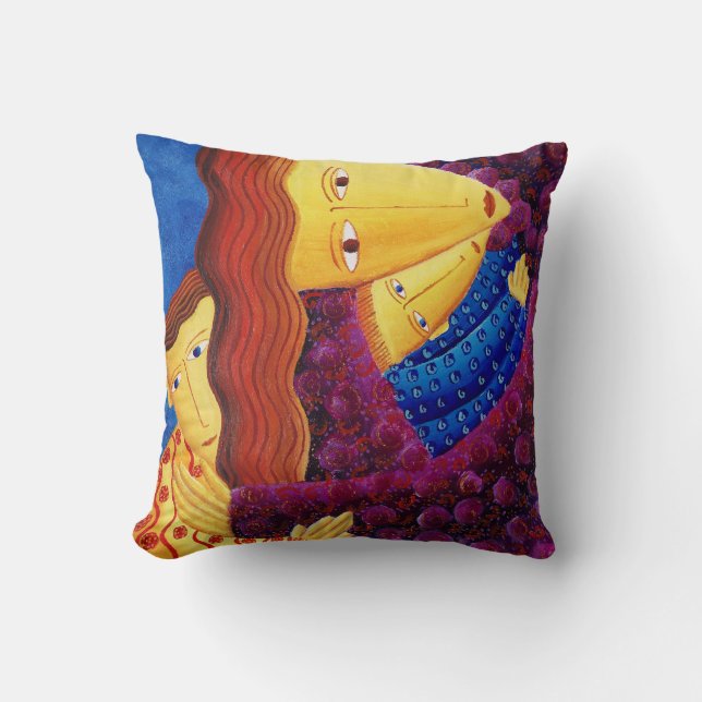 Coussin Peinture de mère et fils avec le mot amour écrit e (Recto)