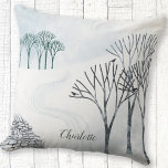 Coussin Peinture de paysage de neige d'hiver personnalisée<br><div class="desc">Un paysage hivernal enneigé avec des arbres et un mur en pierre sèche. Brrr ! Art original de Nic Squirrell. Modifiez ou supprimez le nom à personnaliser.</div>