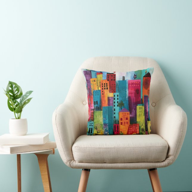 Coussin Peinture de paysage urbain abstrait (Chaise)