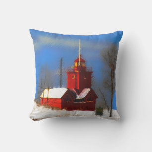 Coussin Peinture de phare rouge - Art original