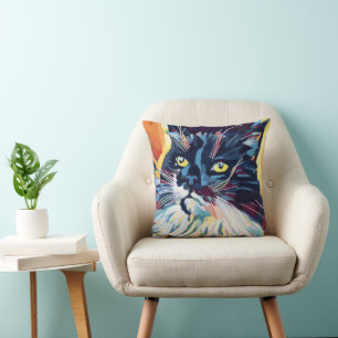 Coussin Peinture de portrait de chat personnalisée - Anima
