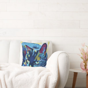 Coussin Peinture de portrait de chat personnalisée - Anima