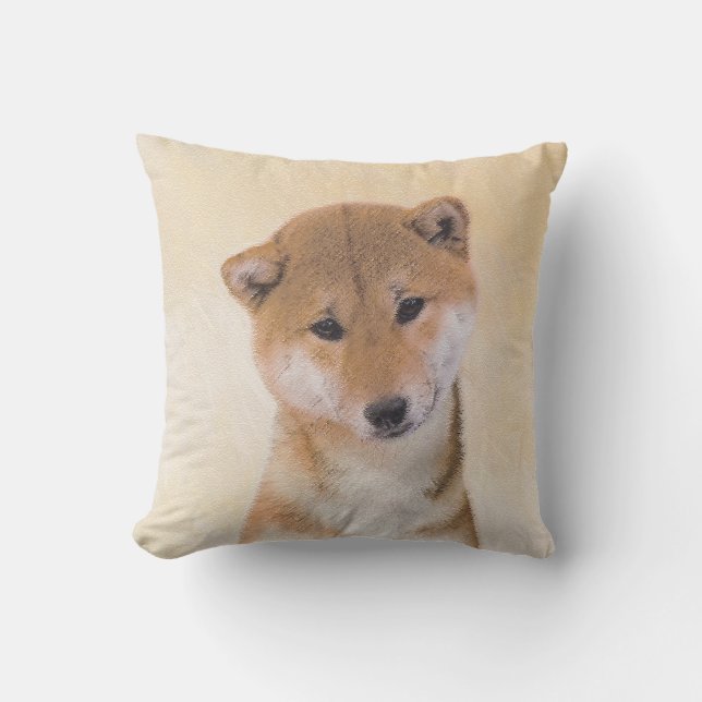 Coussin Peinture de Shiba Inu (rouge) - Art original du ch (Recto)