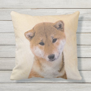 Coussin Peinture de Shiba Inu (rouge) - Art original du ch