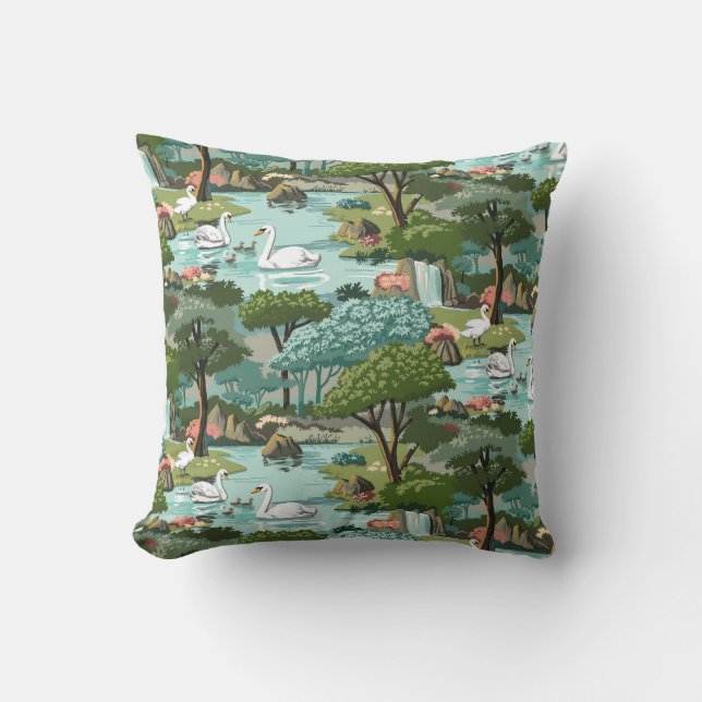 Coussin Peinture de style de lac swan rétro par le nombre (Recto)