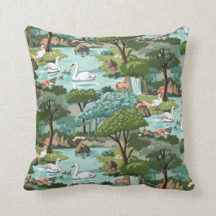 Coussin Peinture de style de lac swan rétro par le nombre
