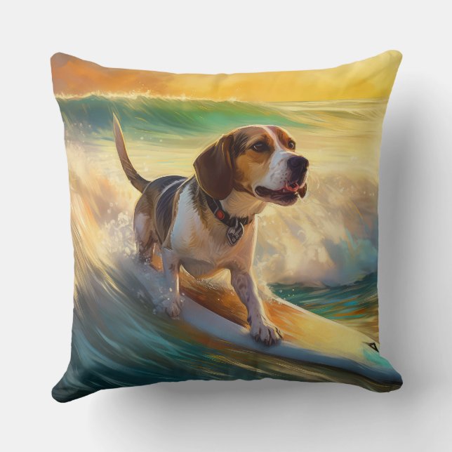 Coussin Peinture de surf de la plage Beagle (Verso)