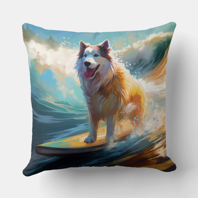 Coussin Peinture de surf de plage de Malamute d'Alaska (Verso)