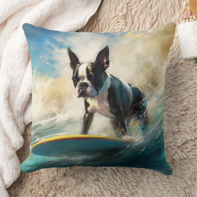 Coussin Peinture de surf de plage de Terrier de Boston (Couverture)