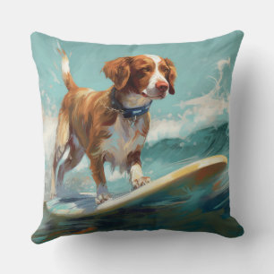 Coussin Peinture de surf de plage d'épagneul breton 