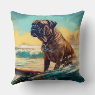 Coussin Peinture de Surf sur la Plage de Bullmastiff