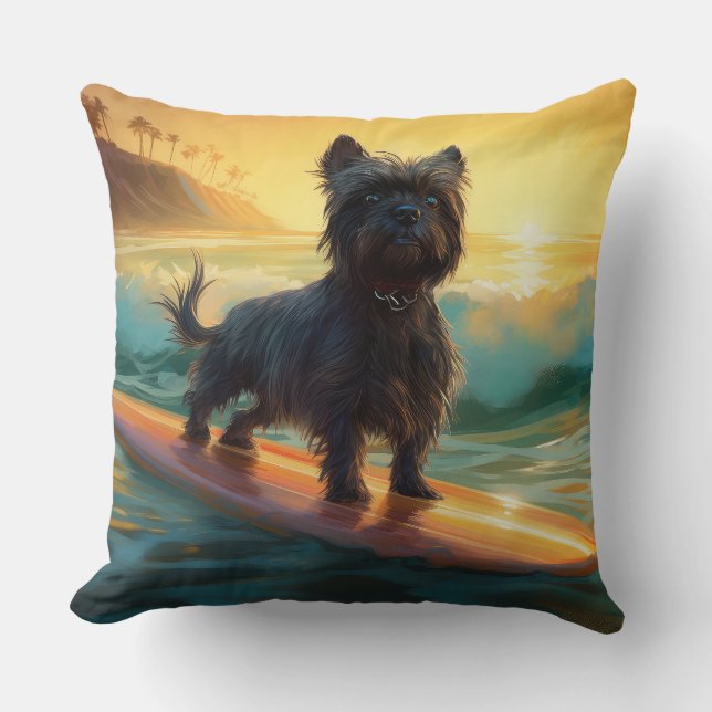 Coussin Peinture de surf sur la plage de l'Affenpinscher (Recto)