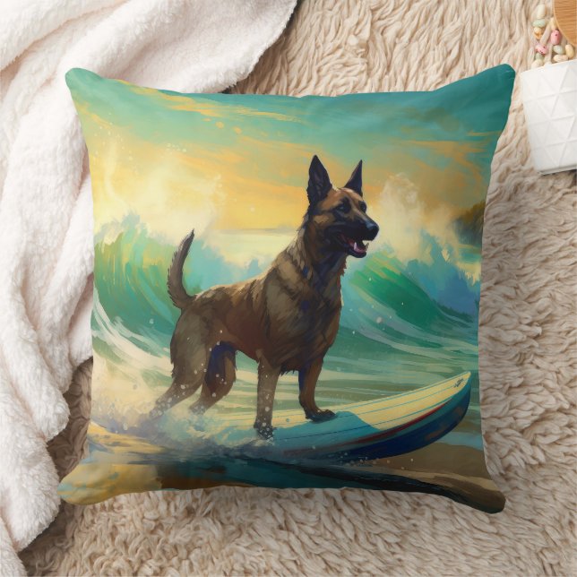 Coussin Peinture de Surf sur Plage Malinois Belge (Couverture)
