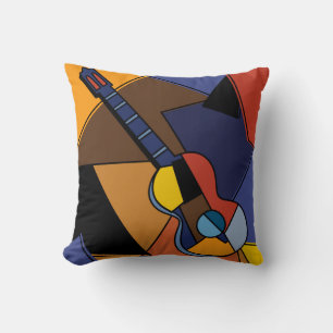 Coussin Peinture de surréalisme de guitare cubiste.