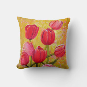 Coussin Peinture de tulipes roses et rouges