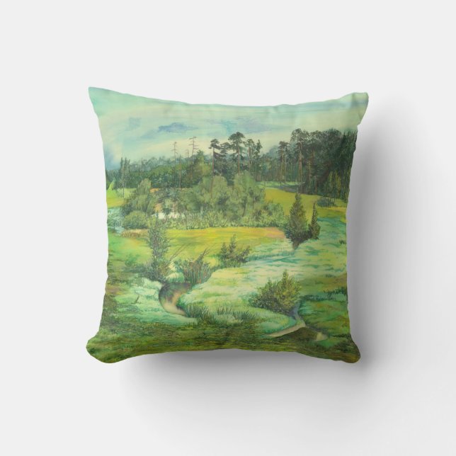 Coussin peinture de vallée verte Aquarelle (Recto)