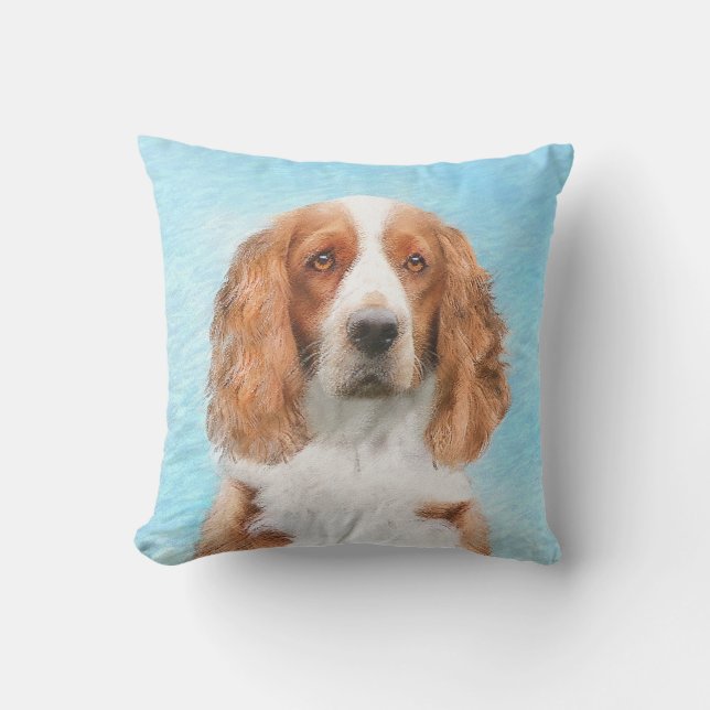 Coussin Peinture d'espagnol Welsh Springer - Art original  (Recto)