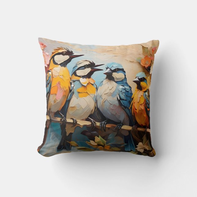 Coussin Peinture d'oiseaux colorés (Recto)