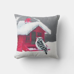 Coussin Peinture Downy Woodpecker - Art original pour oise