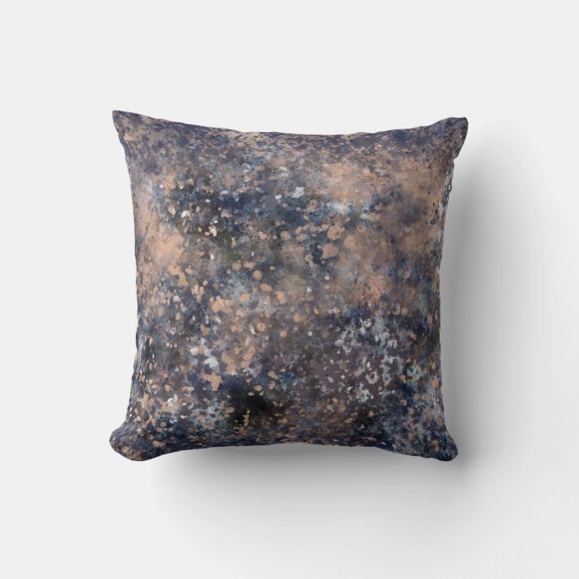 Coussin Peinture Éclaboussée Bleue et Or Rose Abstrait Gla (Recto)