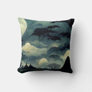 Coussin Peinture éffrayante du paysage d'Halloween